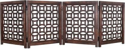 Croft&Cane Wooden Foldable Pet Dog Safety Gate – 3 Panel Freestanding Indoor Pet Fence (20 inches W x 24 inches H) – Hand-Carved Solid Wood & MDF – Fully Assembled - Antique Brown