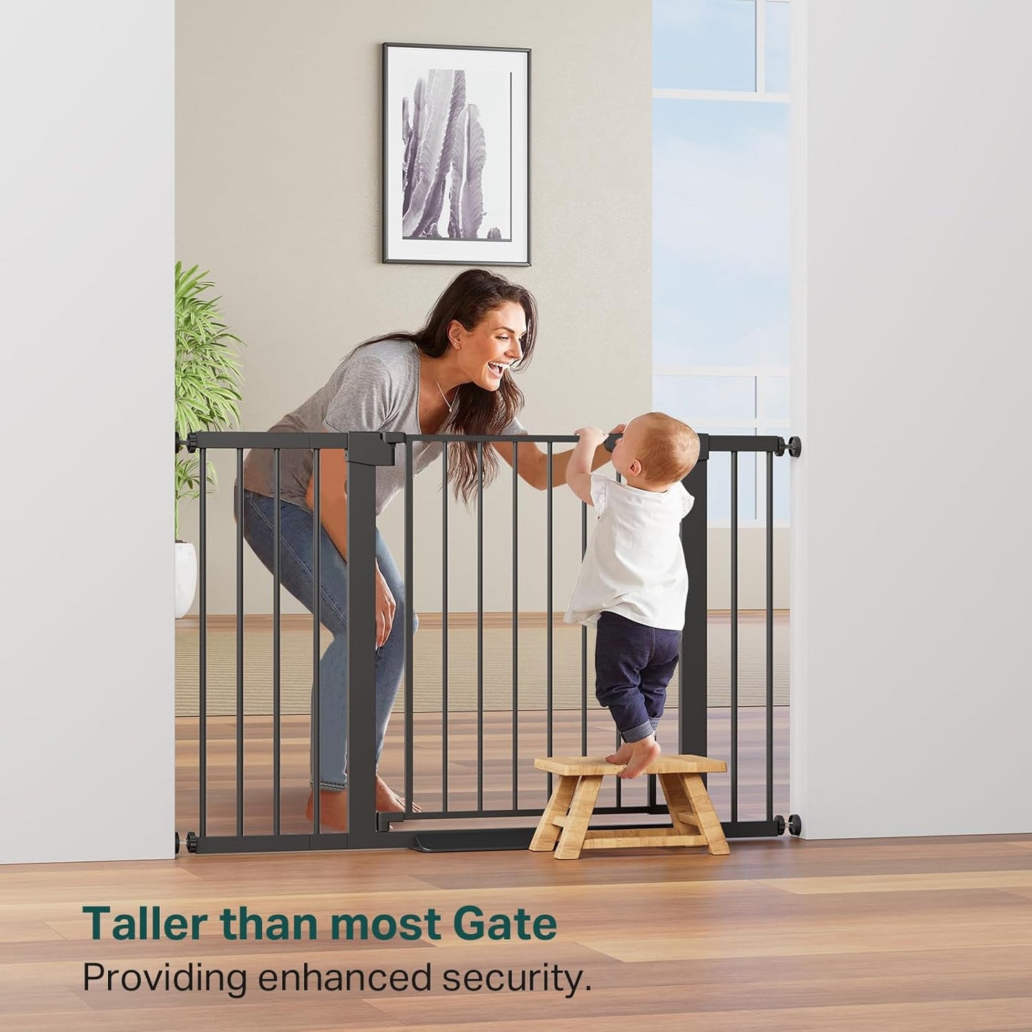 Cumbor 36.6-64" Extra Wide Baby Gate for Stairs, Dog Gates for Doorways, Auto-Close Pet Gate Indoor, Pressure Mounted Walk Through Safety Child Gate for Kids Toddler, Tall Pet Puppy Fence Gate, Brown