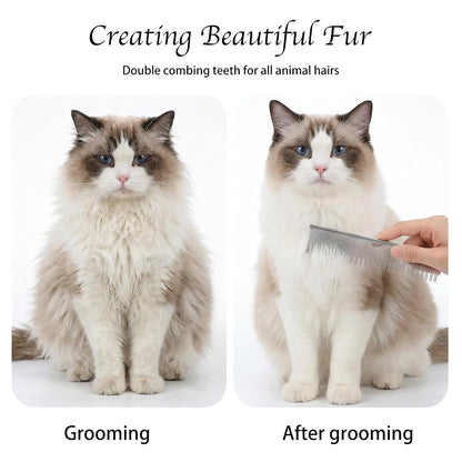 Metal Comb for Dogs & Cats, 6" Stainless Steel Detangling Fine Tooth Grooming Tool for Long & Short Haired Pets, Anti-Static Dematting Comb for Indoor Cat Matted Fur Removal Shedding Control
