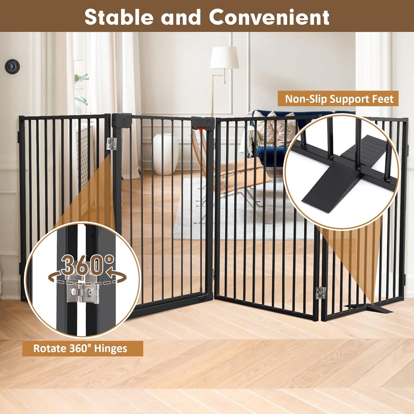 Metal Freestanding Dog Gates,Extra Wide 24", 32" Height Foldable Dog Fence for Indoor & Outdoor, Heavy Duty Freestanding Pet Barrier for Stairs, Doorways, Halls, Kitchen,Yard