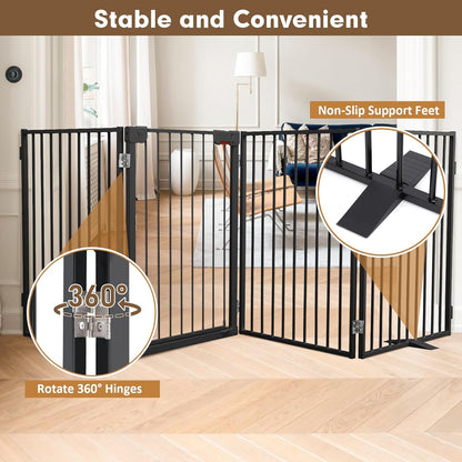 Metal Freestanding Dog Gates,Extra Wide 24", 32" Height Foldable Dog Fence for Indoor & Outdoor, Heavy Duty Freestanding Pet Barrier for Stairs, Doorways, Halls, Kitchen,Yard