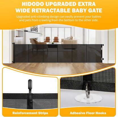 47” Extra Tall Retractable Baby Gate, Reinforced Mesh Dog Gate Extends to 71" Wide, Baby Gate for Stairs, Doorways, Hallways, Indoor and Outdoor, Black