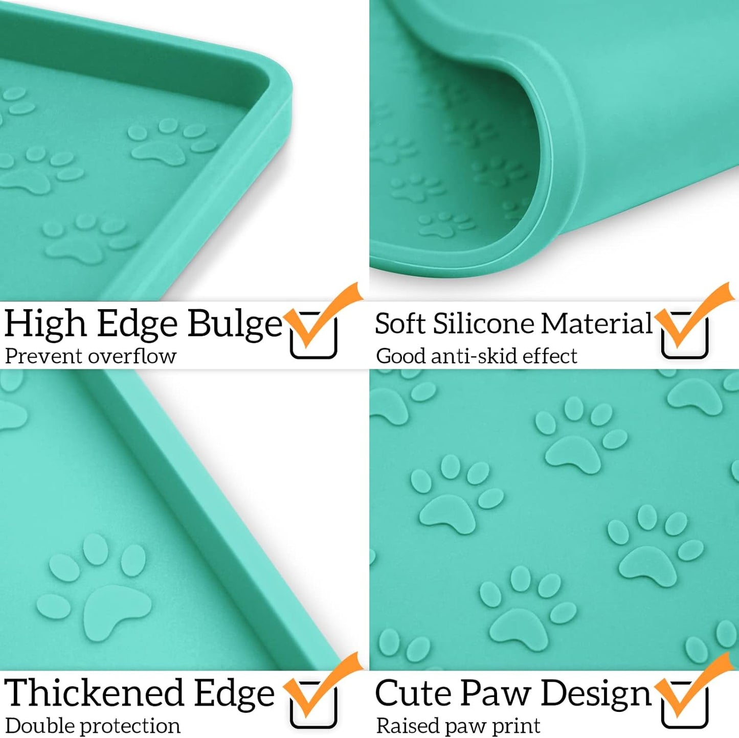 Ptlom Pet Placemat for Dog and Cat, Mat for Prevent Food and Water Overflow, Suitable for Small, Medium and Big Pet, 18" 12", Grey, Silicone