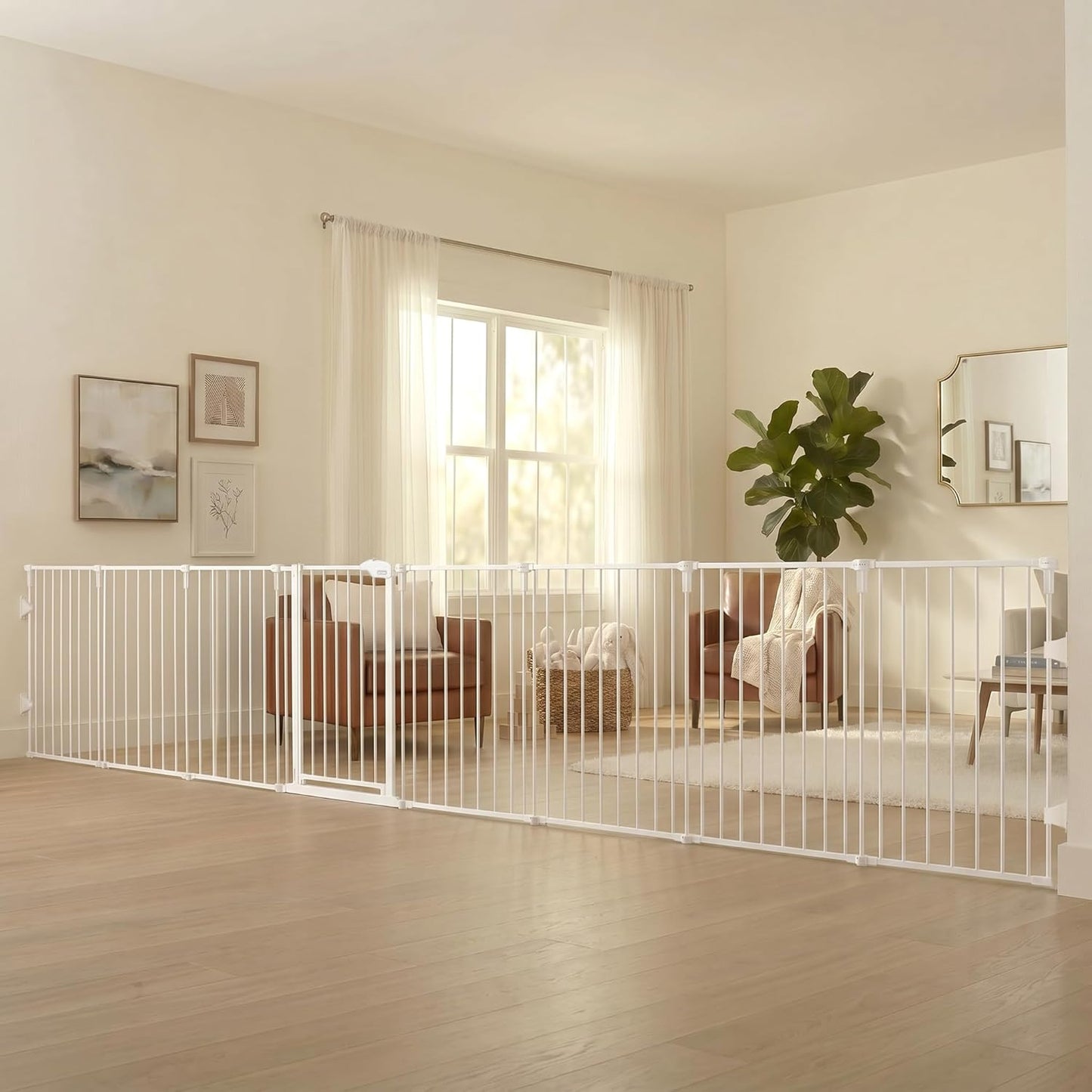 Regalo Safety 28"-76” Super Wide Configurable Baby Gate for Doorways & Open Spaces, 3-Panel Wall Mounted Safety Gate with Door for Babies, Toddlers & Pets, Includes Wall Mount Hardware