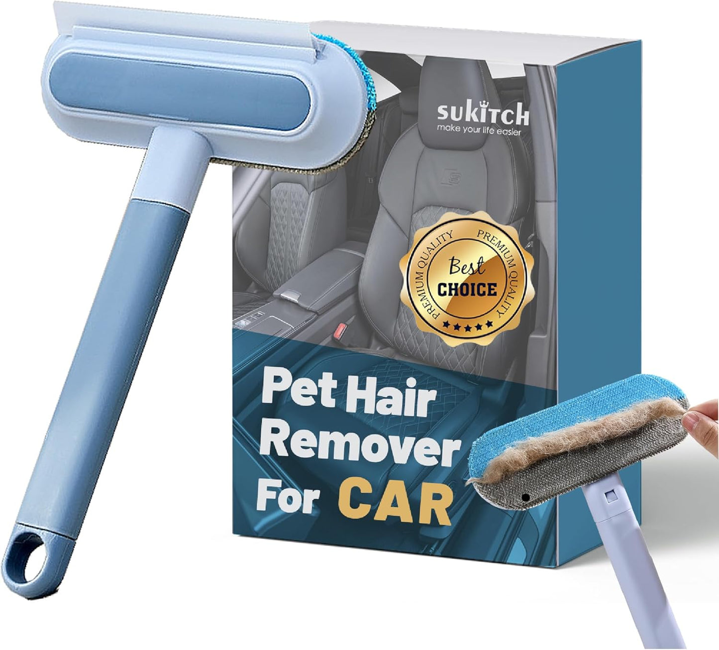 Dog Hair Remover for Car, Complete 3 in 1 Pet Hair Detailer Brush - Auto Detailing Tool for Car and Home Removes Hair from Car Seats, Carpets, and Couches, Reusable Fur Cleaning Solution