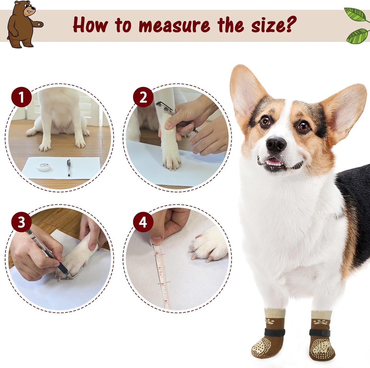 SCENEREAL 6Pcs Anti Slip Dog Socks to Prevent Licking Paws for Hot/Cold Pavement, Dog Grippy Socks for Hardwood Floors, Dog Shoes for Boots & Paw Protectors for Puppy Small Medium Large Senior Dogs