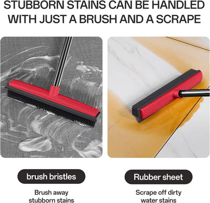 Pet Hair Rubber Broom with Squeegee for Carpet,Fur Remover Broom Carpet Rake for Pet Hair Removal, with 50" Long Handle, Dual-Sided for Hardwood Floor, Tile,Portable Detailing Lint Brush
