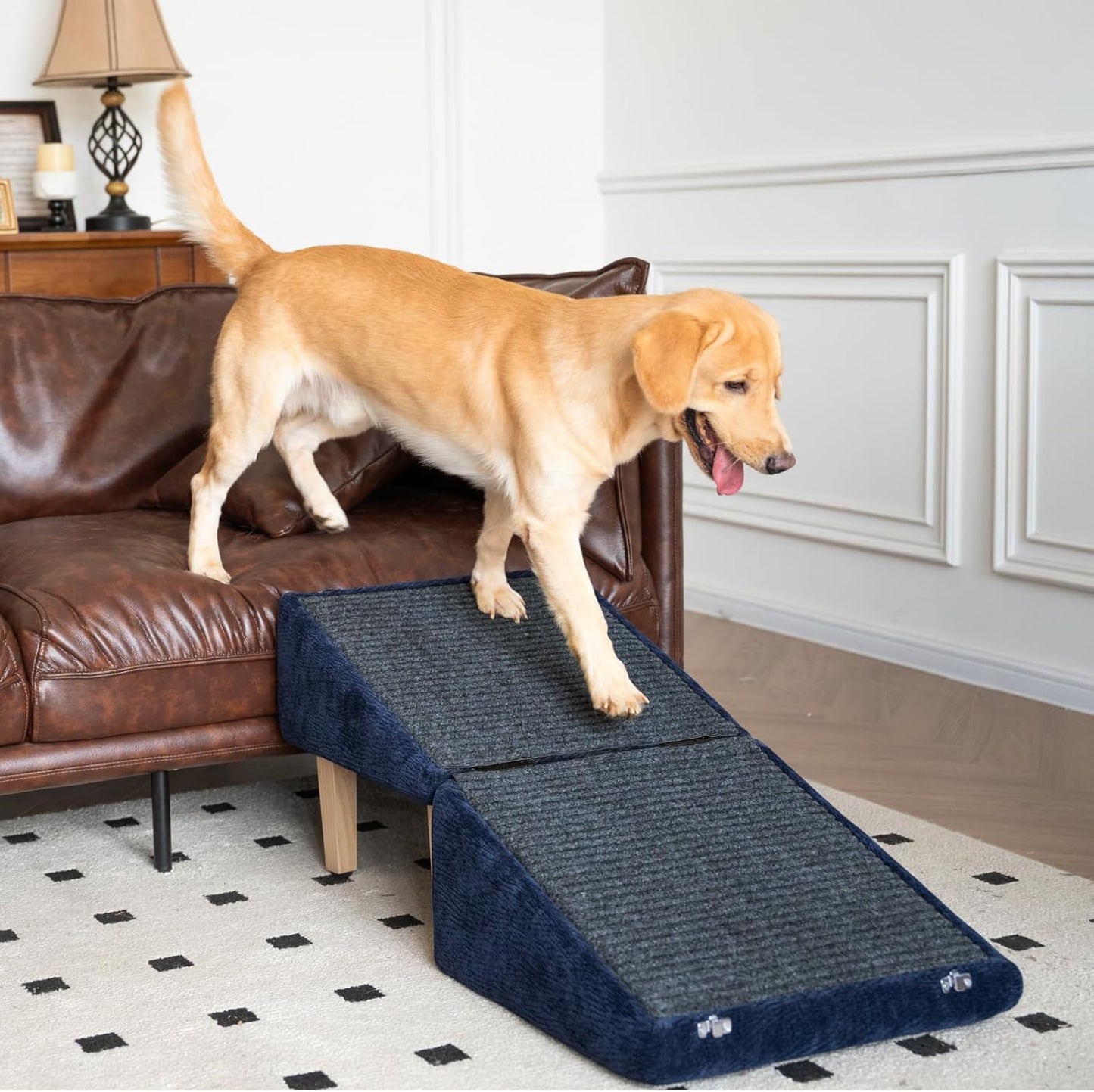 3-in-1 Dog Ramp 18.9"×17.7"×18.9" with Storage – Pet Stairs for Senior & Injured Dogs & Cats, Hidden Storage Footstool, Ottoman Anti-Slip, Supports 220 lbs for Beds & Sofas (Blue-pro)