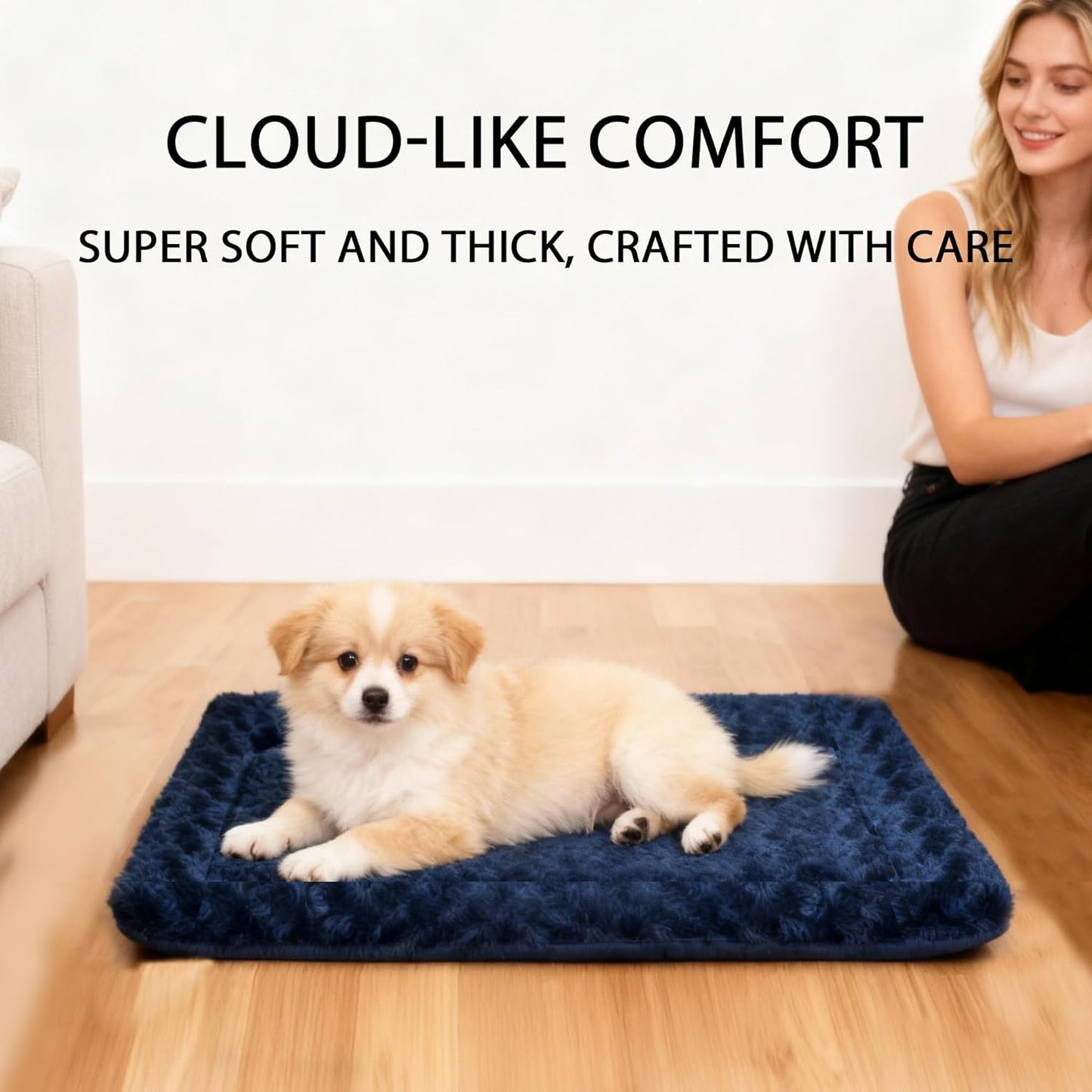 Dog Bed Mat, Reversible Crate Pad & Cute Dog Bed - Machine Washable Kennel Mat with Ultra Soft for Small Dogs (Cool/Warm), 24" x 18", Grey&Star