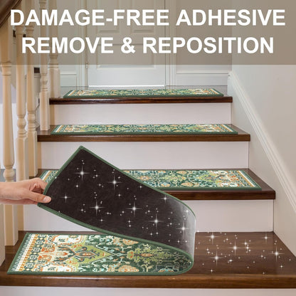 Non Slip Stair Treads for Wooden Steps Indoor, Dark Grey, 15pcs, 30"X8", Soft Carpet Mat, Machine Washable Boho Carpet Treads with Reusable Adhesive Backing, Safety Stair Tread for Dogs, Kids, Elders