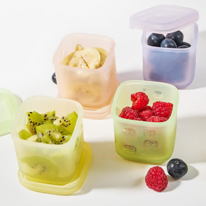 Olababy Clear Sense Silicone Storage Containers 4pk for Baby Food, Snacks, Formula, Puree, Sauce & More | Micro Plastic & BPA-Free | Daycare Essentials for Toddlers and Kids (Lilac, 2 oz / 60 ml)