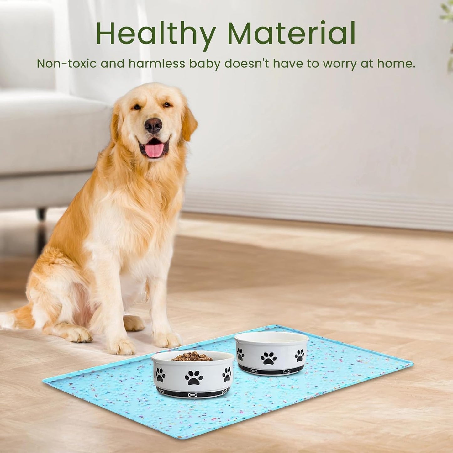 Ptlom Pet Placemat for Dog and Cat, Mat for Prevent Food and Water Overflow, Suitable for Small, Medium and Big Pet, 18" 12", Grey, Silicone