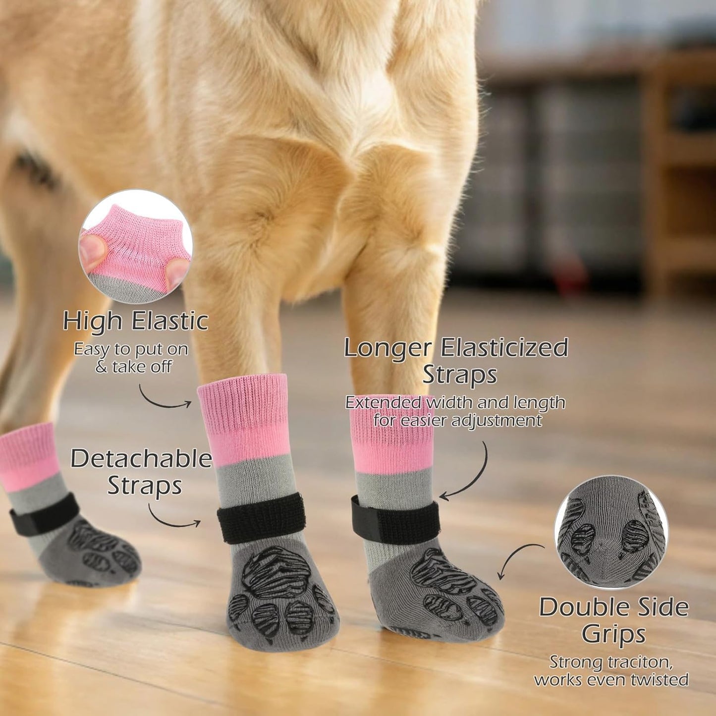 EXPAWLORER Anti Slip Dog Socks to Prevent Licking Paws, Dog Shoes for Hot Pavement Walk, Dog Booties for Hardwood Floors, Dog Boots & Paw Protectors with Grippers for Small Medium Large Senior Dogs M