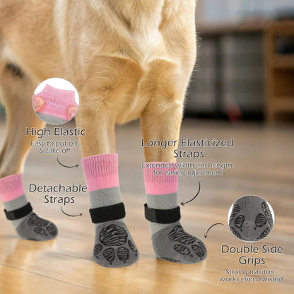 EXPAWLORER Anti Slip Dog Socks to Prevent Licking Paws, Dog Shoes for Hot Pavement Walk, Dog Booties for Hardwood Floors, Dog Boots & Paw Protectors with Grippers for Small Medium Large Senior Dogs M