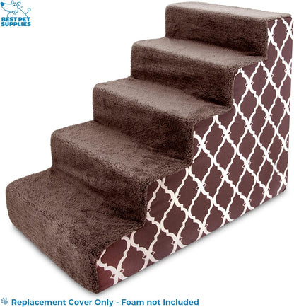 Best Pet Supplies Foam Pet Steps Cover for Small Dogs and Cats, Portable Ramp Stairs for Couch, Sofa, and High Bed Climbing (Cover Only) - Ash Gray Linen, 3-Step (Cover Only)