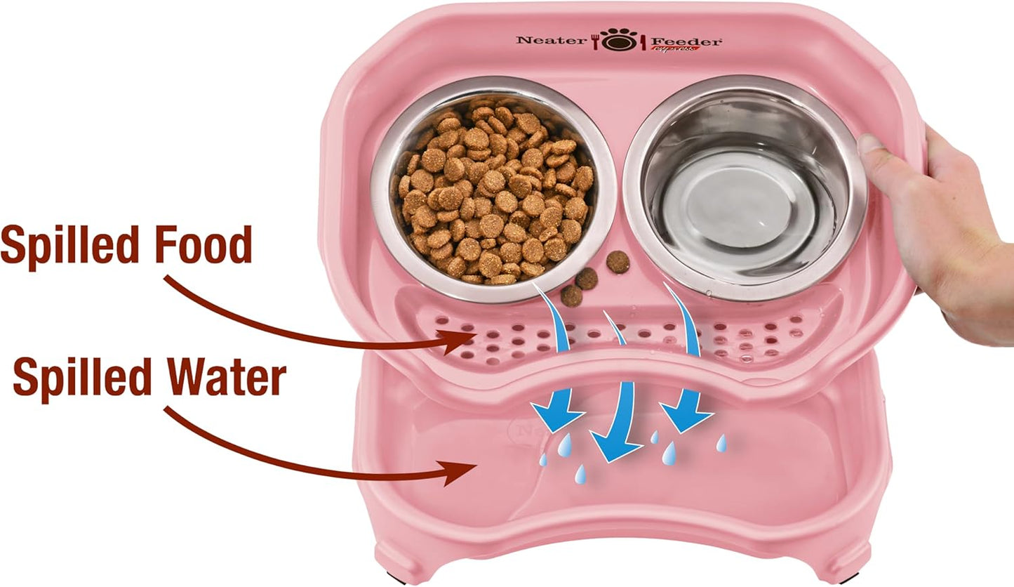 Neater Feeder Express Mess Proof Dog Bowls Elevated for Small Breeds under 15 Lb, Made in USA, No Spill Raised Dog Food Bowl Stand, Stainless Steel Food and Water Bowl Set, Feeding Station, Cappuccino