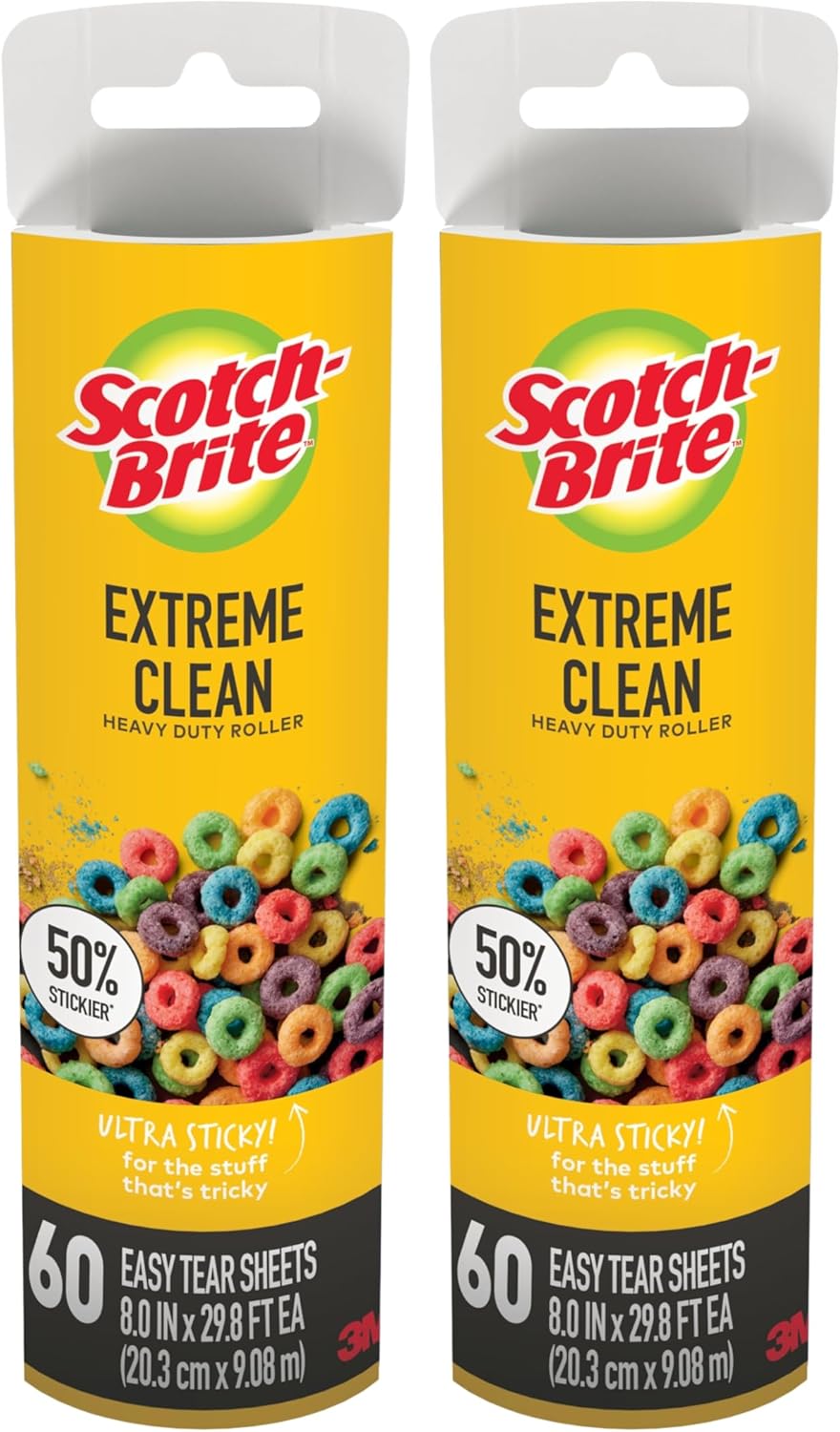 Scotch-Brite Extreme Clean Large Lint Roller, 50% Stickier*, Heavy Duty for Removing Debris and Pet Hair on Clothes, Furniture, Cars, Offices & More, 1 Pack, 60 Adhesive Sheets Total