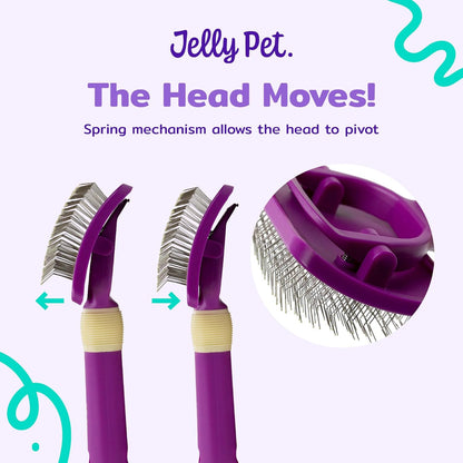 JELLY PET Pivoting Slicker Brush, Brush Head Moves, Soft Pin Slicker, Protects Skin, Prevents Irritation, Effortless Brushing of Shedding Dogs, Detangles and Desheds