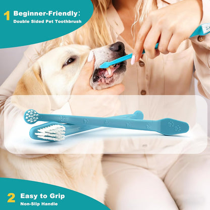 Dog Toothbrush Kit, 360-Degree Finger Three-Sided Design, Replaceable Brush Heads, Easy Teeth Cleaning and Dental Care (20 Pack)