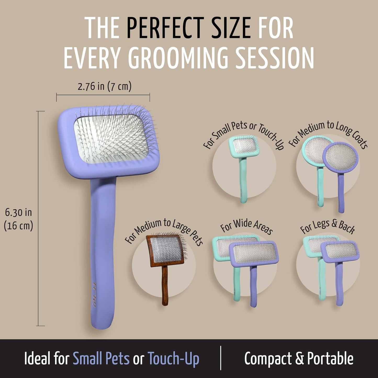 Tauro Pro Line Slicker Brush for Dogs & Cats, Deshedding, Dematting & Detangling Grooming Tool for Medium to Long Coats, Ideal for Doodles & Poodles, Flexible Cushion, Purple, Medium Size (M)