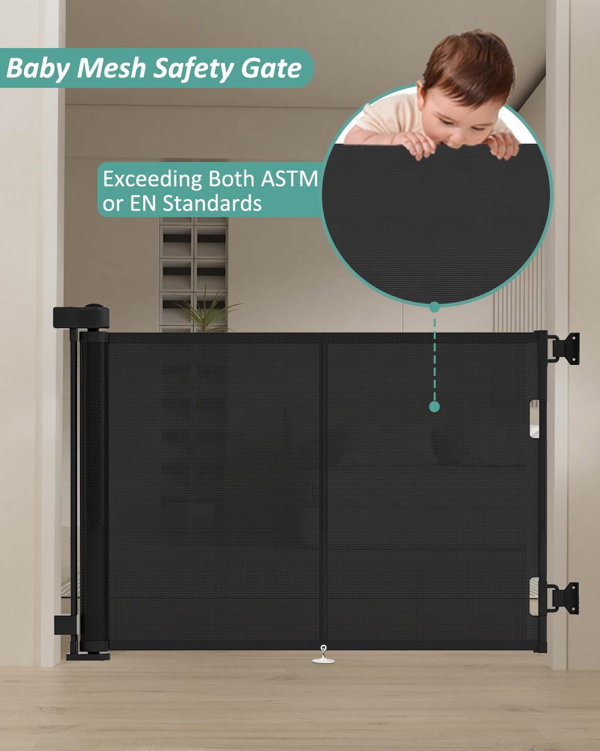 Miumoon 120 inch Retractable Baby Gates 34 inch Tall, Retractable Gate with Reinforced Strip Design to Prevent Crawling Through, 10 FT Extra Wide Retractable Dog Gate for Indoor/Outdoor