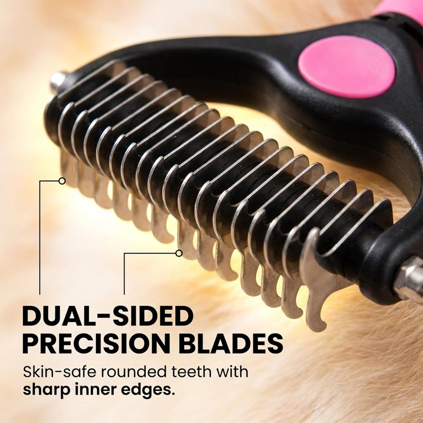 Sakerplus Dog Brush Tool Dog Brush for Shedding, Dual-Sided 9/17 Teeth Deshedding Dogs Brushes, Undercoat Rake for Dogs and Cat Brush (2, Pink, Large+Small)