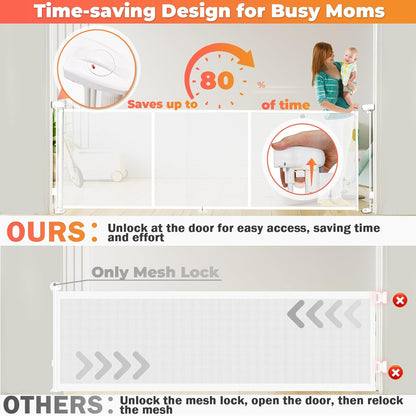19.7ft Retractable Baby Gates Dog Gate - 236" Extra Wide Expandable Child Safety Gate,37" Tall Toddler Pet Mesh Gate with Reinforced Strips for Doorways,Stairs,Hallways,Outdoor & Indoor Large Openings