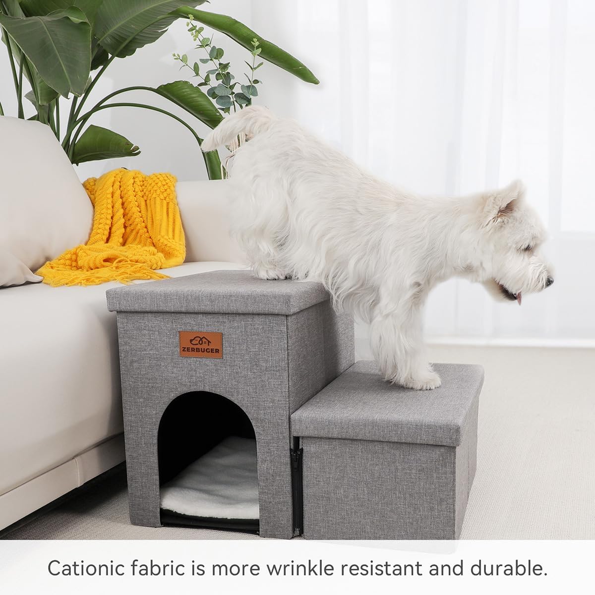 Zerbuger Wider Dog Ramp for High Bed with Storage 18" H, Foldable Dog Stairs for Small Medium Large Older Senior Animal, Sturdy Dog Step for Climbing Bed or Couch, Arthritis-Friendly (Gray, No Condo)