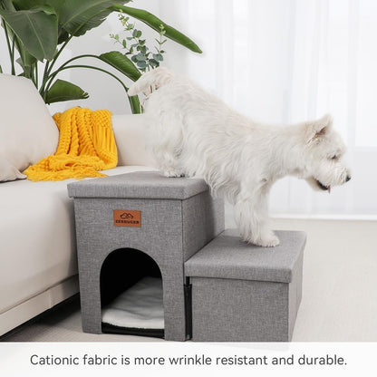 Zerbuger Wider Dog Ramp for High Bed with Storage 18" H, Foldable Dog Stairs for Small Medium Large Older Senior Animal, Sturdy Dog Step for Climbing Bed or Couch, Arthritis-Friendly (Gray, No Condo)