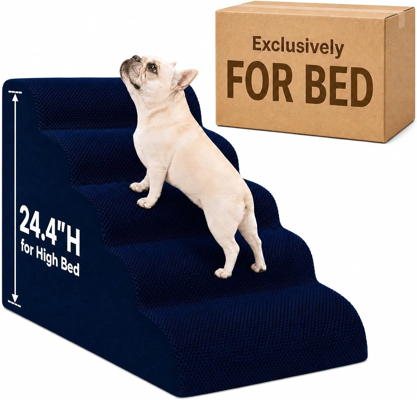 Dog Ramp for Bed,Pet Ramp for High Bed,Dog Stairs for Small & Medium Dogs,Curved Non-Slip Ladder for Older Dogs & Cats,24.4" H,5-Step (Gray)