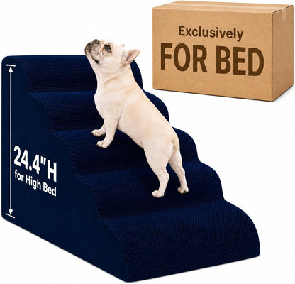 Dog Ramp for Bed,Pet Ramp for High Bed,Dog Stairs for Small & Medium Dogs,Curved Non-Slip Ladder for Older Dogs & Cats,24.4" H,5-Step (Gray)