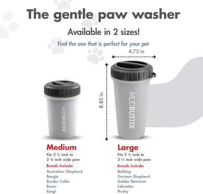 Dexas MudBuster Medium Dog Paw Cleaner in Fuchsia - Fits 1.5"-2.5" Wide Paws, Portable Paw Washer for Muddy Paws, Dog Paw Cleaning Cup with Gentle Silicone Bristles, Quick Clean Pet Paw Washer