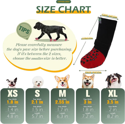 EXPAWLORER Anti Slip Dog Socks to Prevent Licking Paws, Dog Shoes for Hot Pavement Walk, Dog Booties for Hardwood Floors, Dog Boots & Paw Protectors with Grippers for Small Medium Large Senior Dogs M
