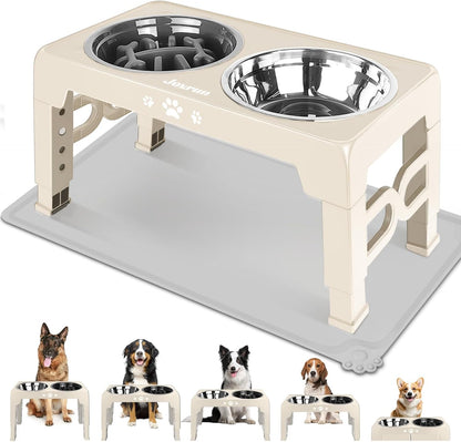 Jovrun Elevated Dog Bowls for Small Dogs and Cats, Non-Slip Cat Bowls with 2 Thick 5.5" Stainless Steel Dishes, Dog Feeder 2 Heights Adjustable to 2.6"-5.3"