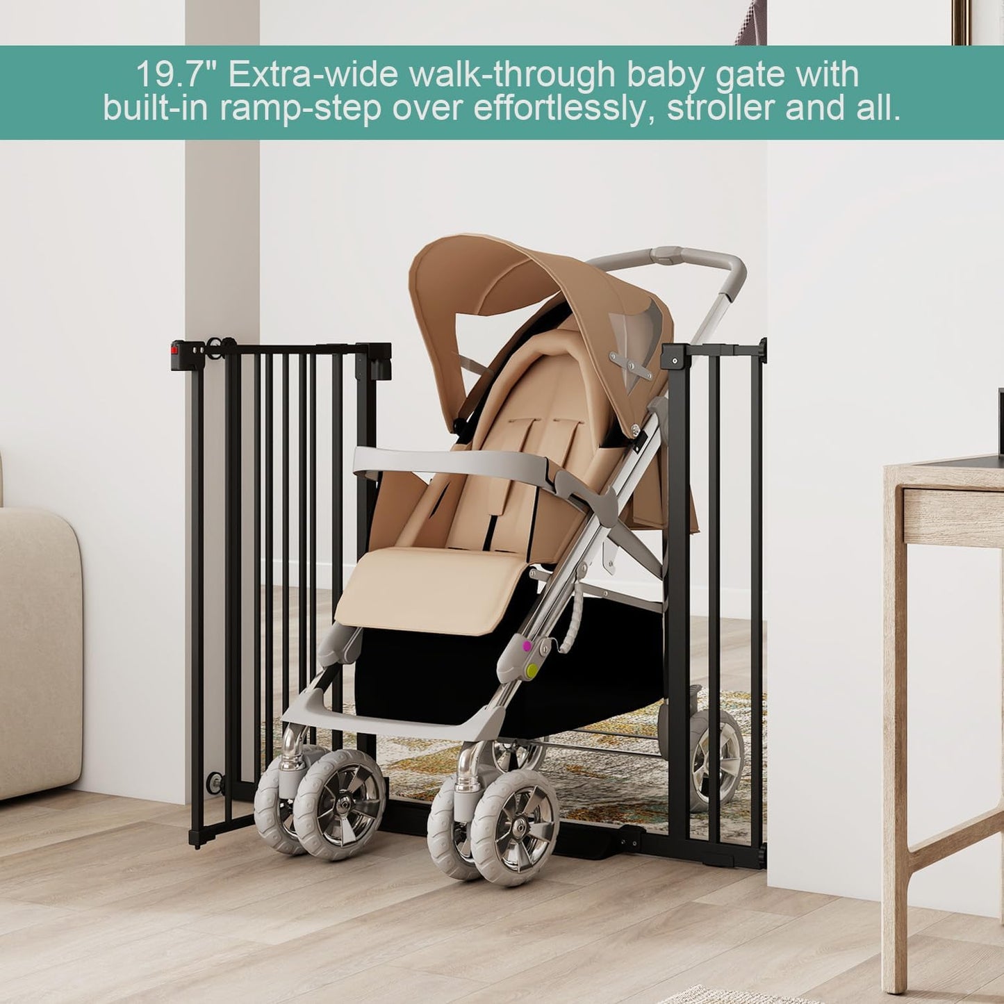 Miumoon 29.7-46" Baby Gate for Stairs with Banister Adapter Y-Spindle Rods, 30.5" Tall, Easy-Install Pressure Mounted Baby Gate for Doorways, Auto-Close Dog Gate Indoor for Child and Pets