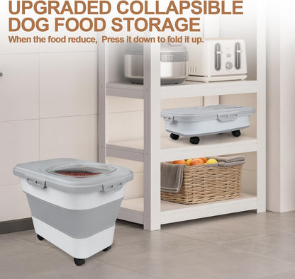 TIOVERY Dog Food Storage Container Small, 10-13lbs Collapsible Dog Cat Food Containers with Airtight Clear Flip-top and Pet Food Scoop, Pet Food Storage Container Bin for Dog Cat Bird Other Pets Grey