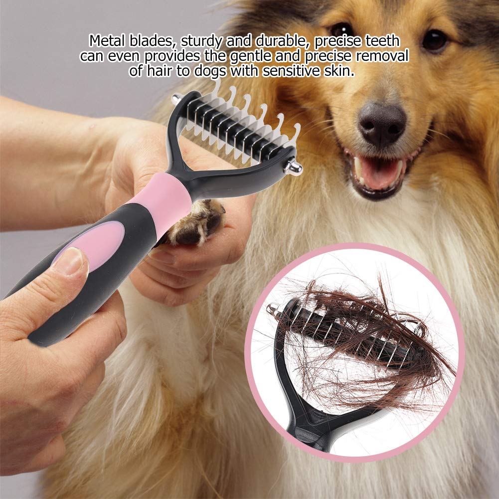 Deshedding Dog Brush, Cat Brush Dog Brush for Shedding Dog Rake Double Sided Undercoat Rake Comb for Detangling, Deshedding Pet Grooming Brush for Small, Medium Dogs and Cats