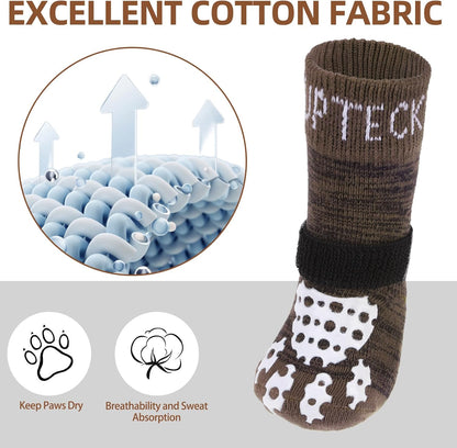 PUPTECK Anti-Slip Dog Socks with Double Sides Grips for Small Medium Large Dogs Hardwood Floors Prevents Licking, Dog Shoes for Hot Pavement Traction Control Paw Protector for Senior Dogs, Grey L