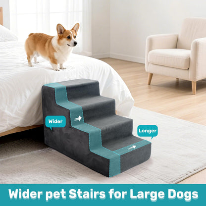 Heeyoo Dog Stairs for Small Dogs,5-Step Dog Steps for High Bed and Couch, High-Density Foam Pet Steps with Supporting Board, Non-Slip Removable Washable Cover, Grey