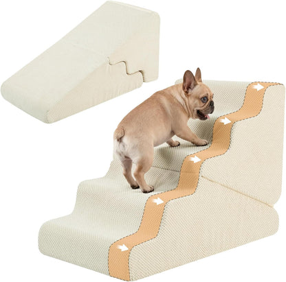 Dog Ramp for Bed, 23" H Dog Stairs for High Bed, 2 in 1 Pet Steps for Small Dogs, 5-Step Foldable Transformable Large Cats Ramp to Get on Couch, Non-Slip Balanced, Grey