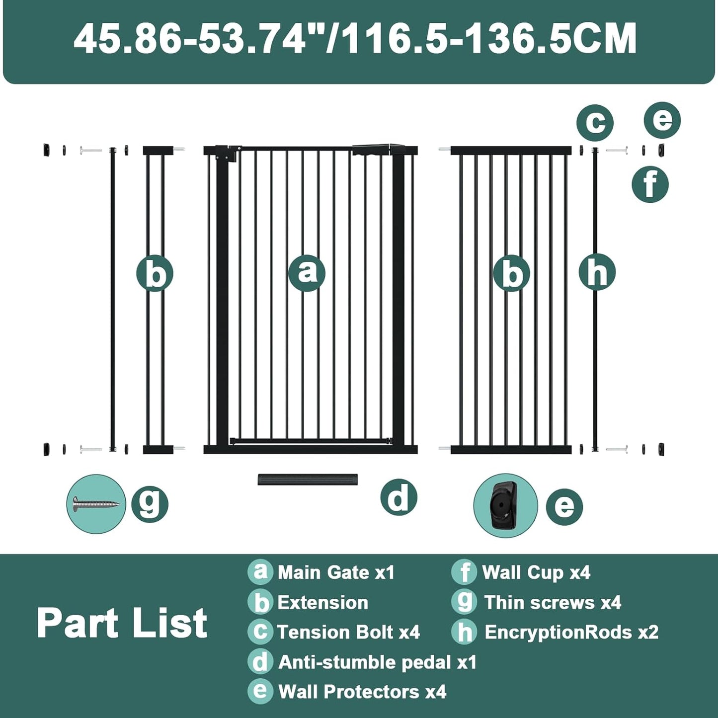 AiWMGL 40.55" Tall, 53.74-61.61 Inch Wide, 1.37" Ultra Narrow Spacing Dog Pet Baby Gate Indoor for Doorway Hallway, Pressure Mounted 54 55 56 57 58 59 60 61 Inches Wide