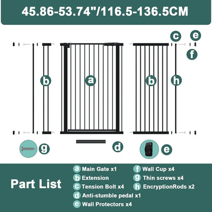 AiWMGL 40.55" Tall, 53.74-61.61 Inch Wide, 1.37" Ultra Narrow Spacing Dog Pet Baby Gate Indoor for Doorway Hallway, Pressure Mounted 54 55 56 57 58 59 60 61 Inches Wide