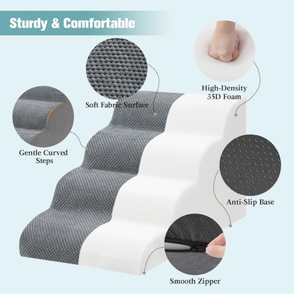 Dog Stairs for Small Dogs, 2-Step Dog Steps for Couch Sofa and Chairs, High-Density Foam Pet Steps Ramp with Removable Washable Cover for Older Injured Puppy Dogs and Cats, 11.81" H, Grey