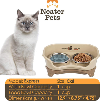 Neater Feeder Express Mess Proof Dog Bowls Elevated for Small Breeds under 15 Lb, Made in USA, No Spill Raised Dog Food Bowl Stand, Stainless Steel Food and Water Bowl Set, Feeding Station, Cappuccino