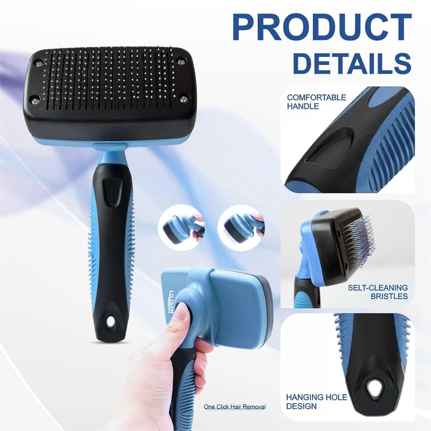 Pet Self Cleaning Slicker Brush and Grooming Comb - Gently Removes Loose Hair, Tangles, and Dirt - Skin Friendly Deshedding Grooming Tool for Hair Dogs & Cats - Pet Supplies Accessories (Purple)