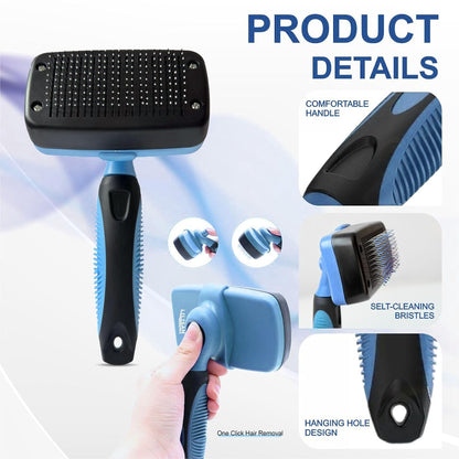 Pet Self Cleaning Slicker Brush and Grooming Comb - Gently Removes Loose Hair, Tangles, and Dirt - Skin Friendly Deshedding Grooming Tool for Hair Dogs & Cats - Pet Supplies Accessories (Purple)