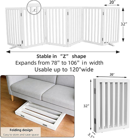 ZJSF Freestanding Indoor Dog Gate for House Foldable Wood Puppy Gate for Doorways Pet Gate for Stairs Extra Wide Pet Fence, Brown, 24" Height 3 Panels