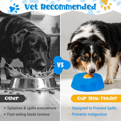 Slow Feeder Dog Bowl with Interactive Roll Ball, Anti-Slip Dog Lick Bowl for Liquid Treats, Bone Broth & Yogurt, Anxiety Relief Boredom Puzzle Feeder for Small Large Dogs