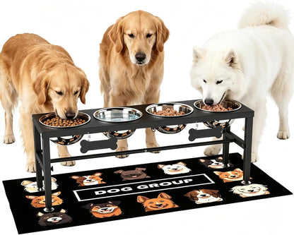 ADENGL Metal Raised Dog Bowl, 10" Tall Elevate Dog Feeder Stand with 2 Stainless Steel 42oz Bowls & 16x24 Non-Slip Mat – Stronger Dogs Food & Water Bowl Stand (Black)