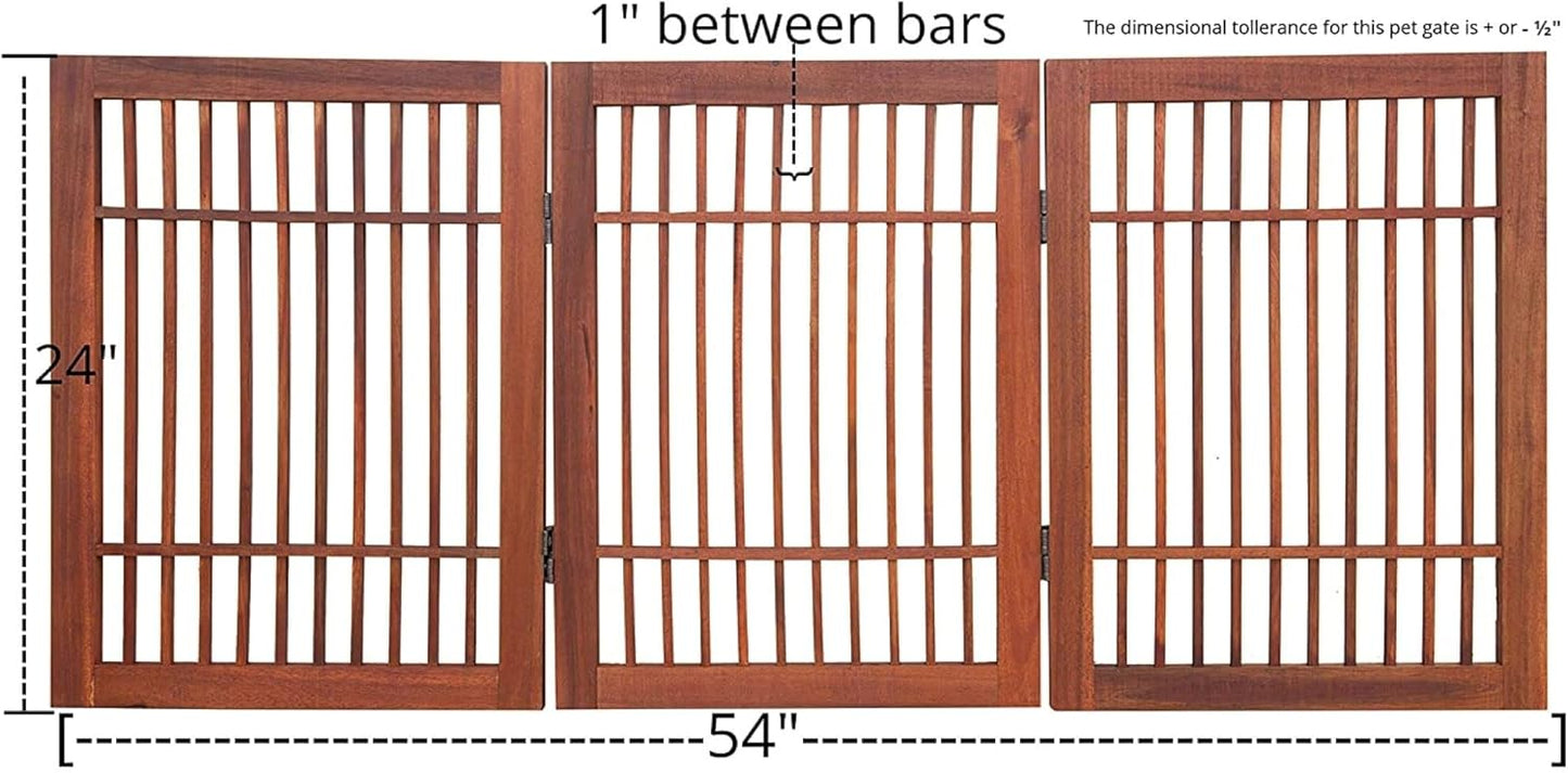 Urnporium Freestanding Wooden Dog Gate for Doorways – Foldable Acacia Wood Pet Gate, No Drill Portable Indoor/Outdoor Puppy Fence Barrier (White Pet Gate, 3 Panel 24" Tall)